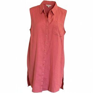 Coldwater Creek 2X Canyon Rose Pink 100% Linen Sleeveless Tunic Button Down NWT